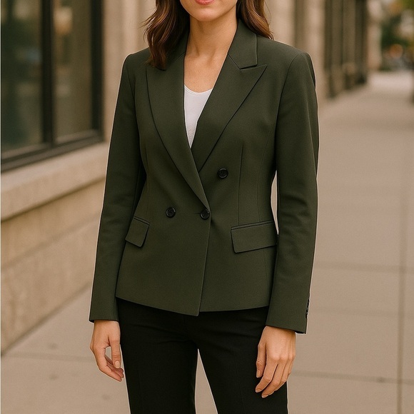 LAFAYETTE 148 Double Breasted Dark Olive Wool Blazer - Picture 1 of 9